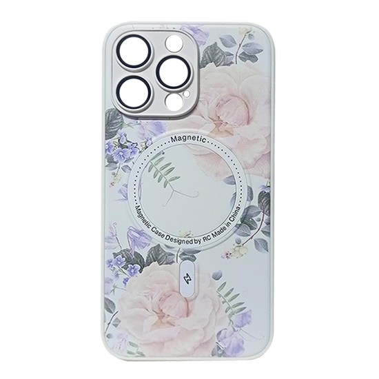 Capa Magnética com Desenho de Flores para Apple iPhone 14 Pro Max Branco